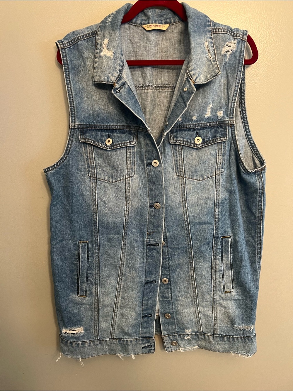 Distressed Light Blue Denim Vest